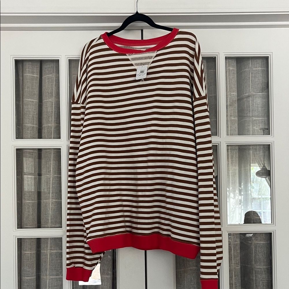 Free People Brown and Red Striped Sweatshirt